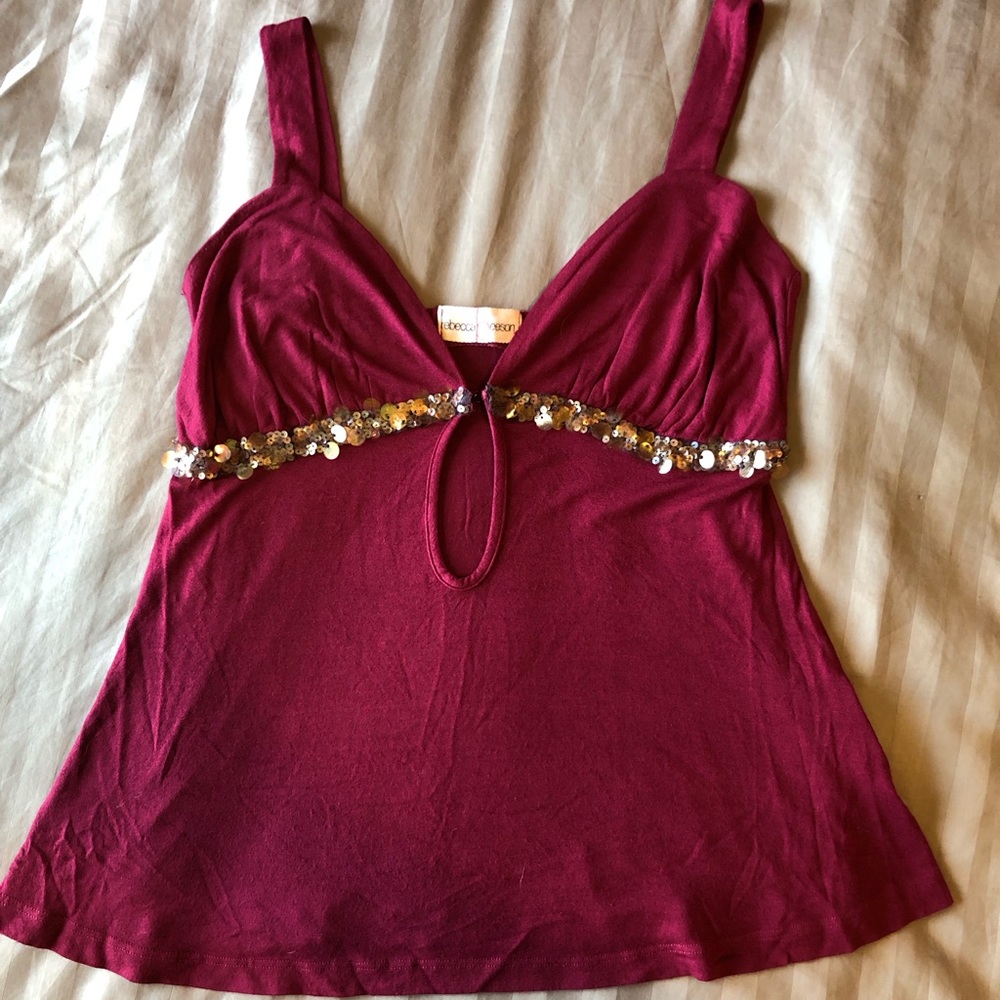 Raspberry & Sequin Peek-A Boo Tank Top/ Camisole. - image 3